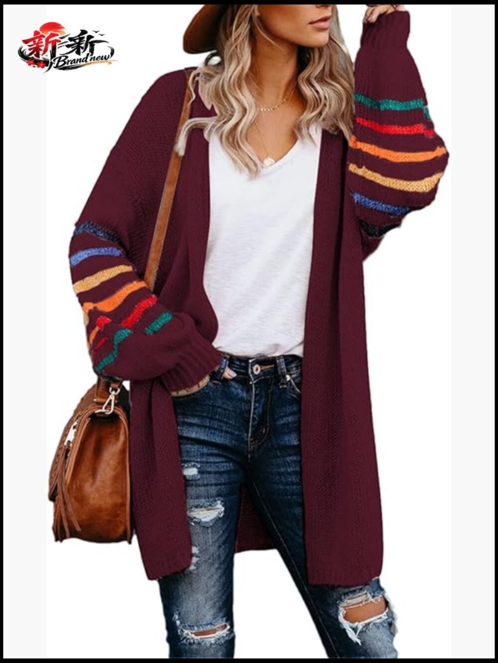 Open Front Cardigan Striped Color Block Knit Sweater